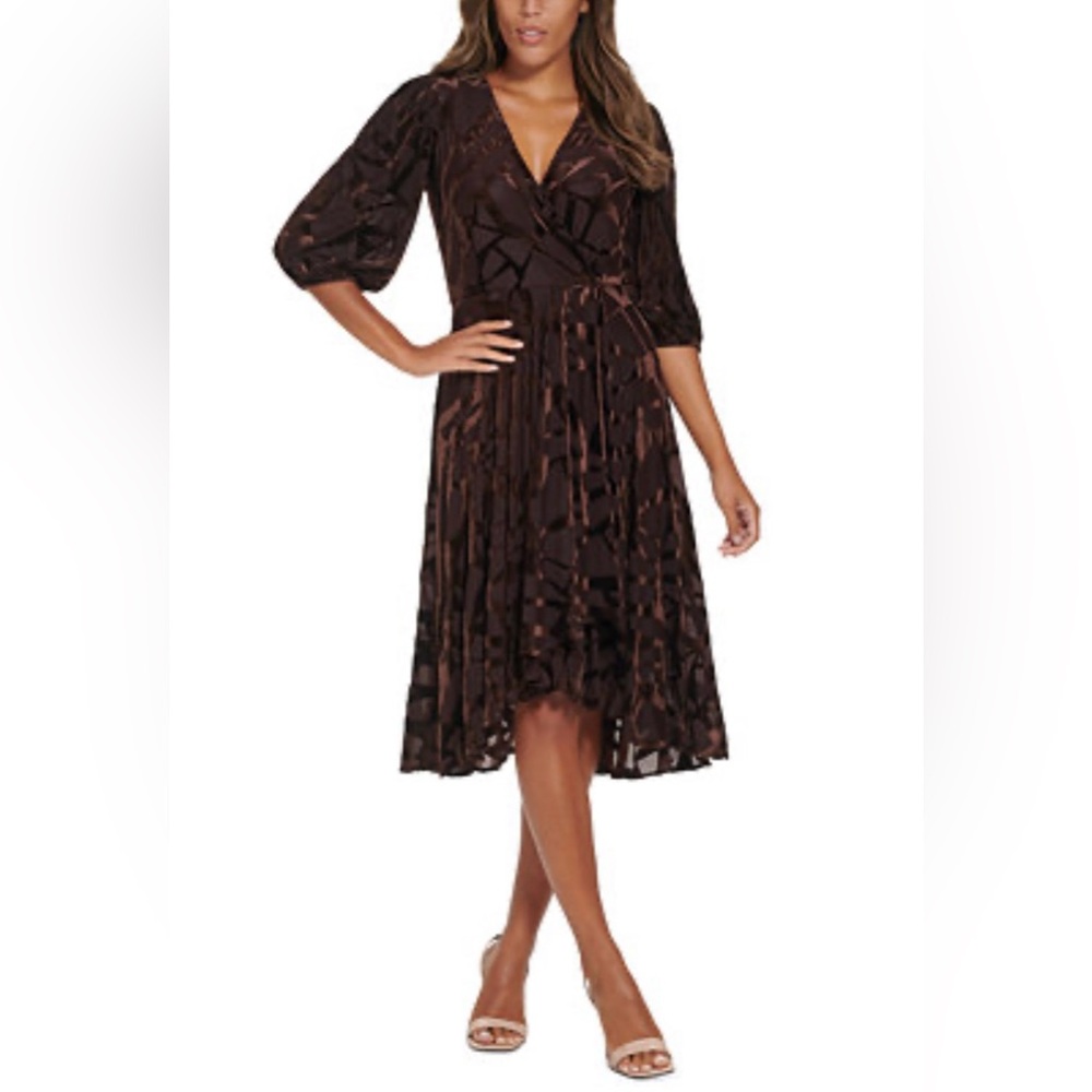 Calvin Klein Womens Brown Velvet Burnout Midi Cocktail and Party Dress SZ 6 NWT